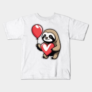 Sloth Heart Balloon - Valentines Day Kids T-Shirt